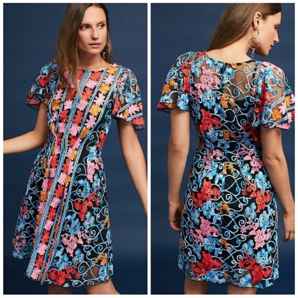 NWT Anthropologie Colorful Embroidered Dress